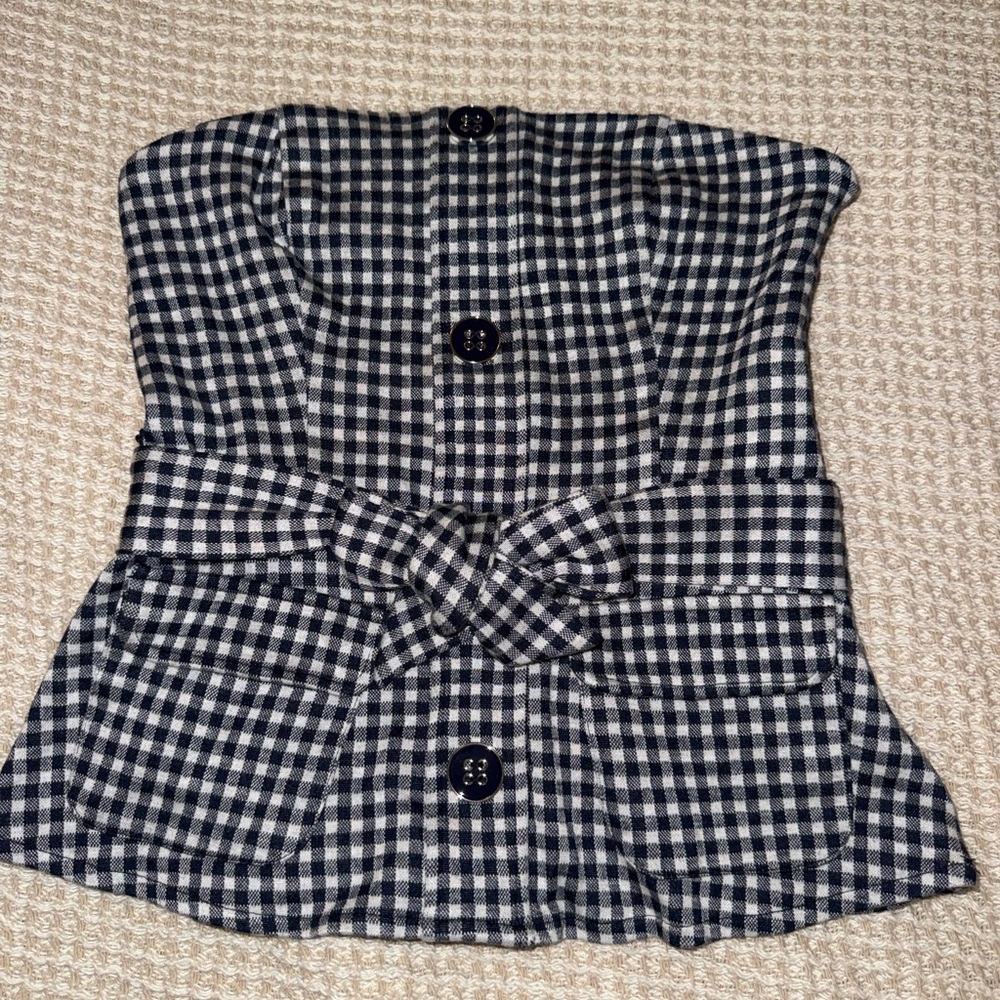 Anthropologie Eva Franco navy and White gingham pattern top